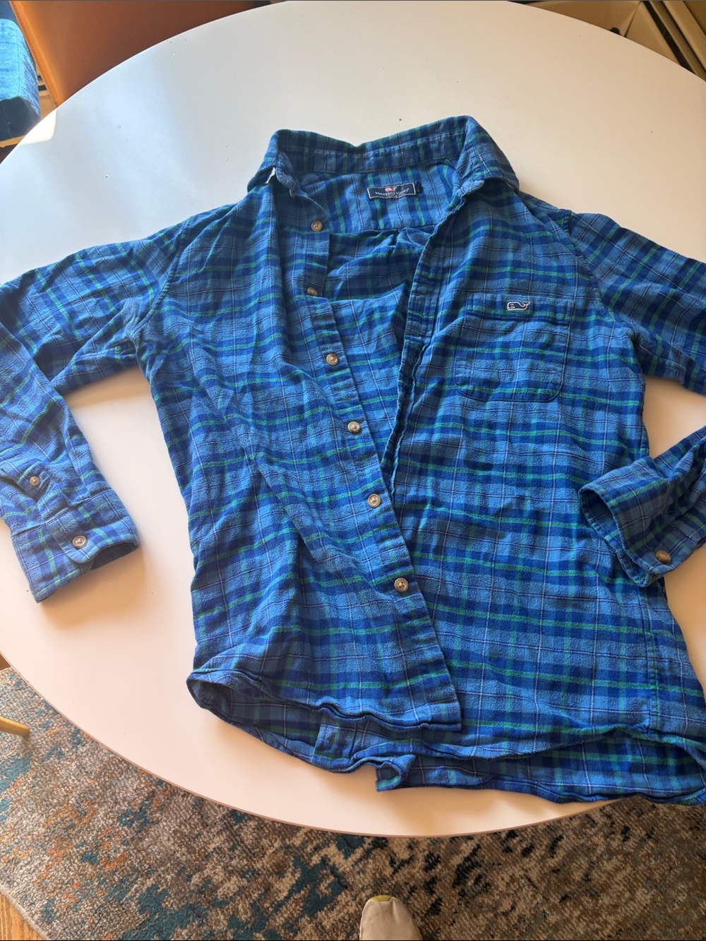 Vineyard Vines Blue and Green Plaid Flannel  Button-Down Shirt - men’s M